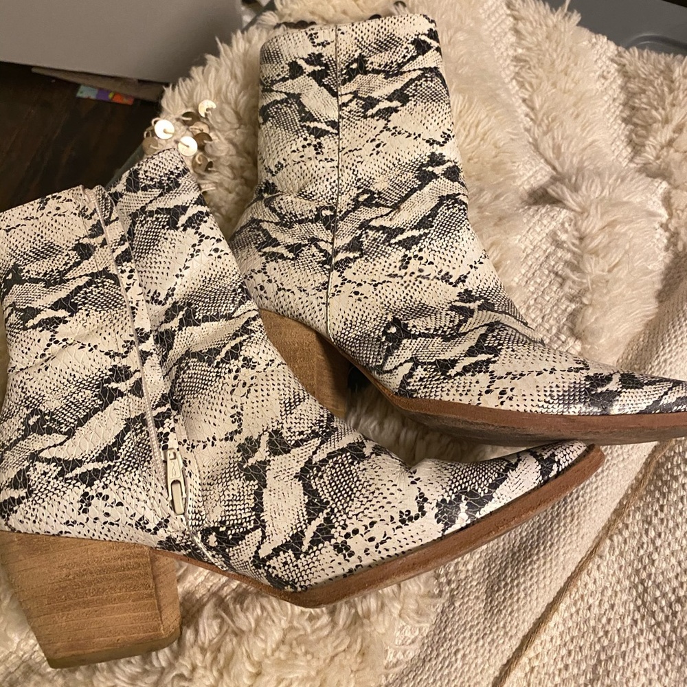 Matisse Snake Print Ankle Booties in Black and Cream